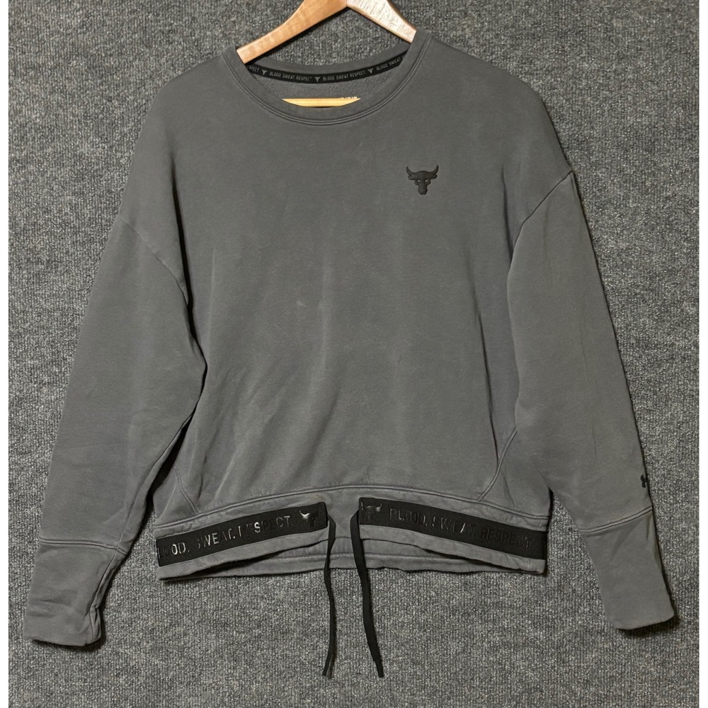 Under Armour Women Medium Sweatshirt Gray Project Rock Blood‎ Sweat Respect